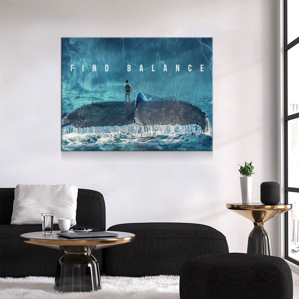 Find Balance Canvas Wall Art, Motivational Decor, Whale Tail In The Ocean