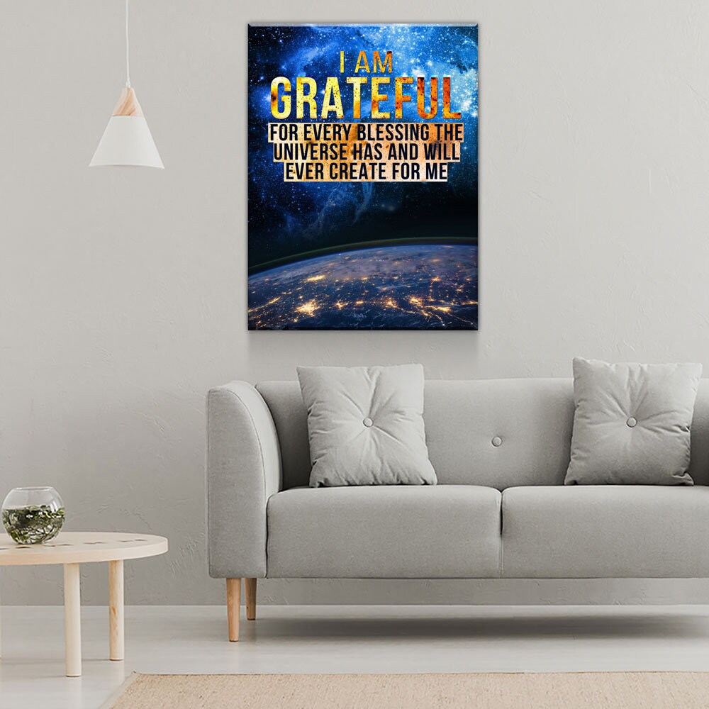I Am Grateful Canvas Wall Art, Gratitude Sign, Abraham Hicks Law Of Attraction Art