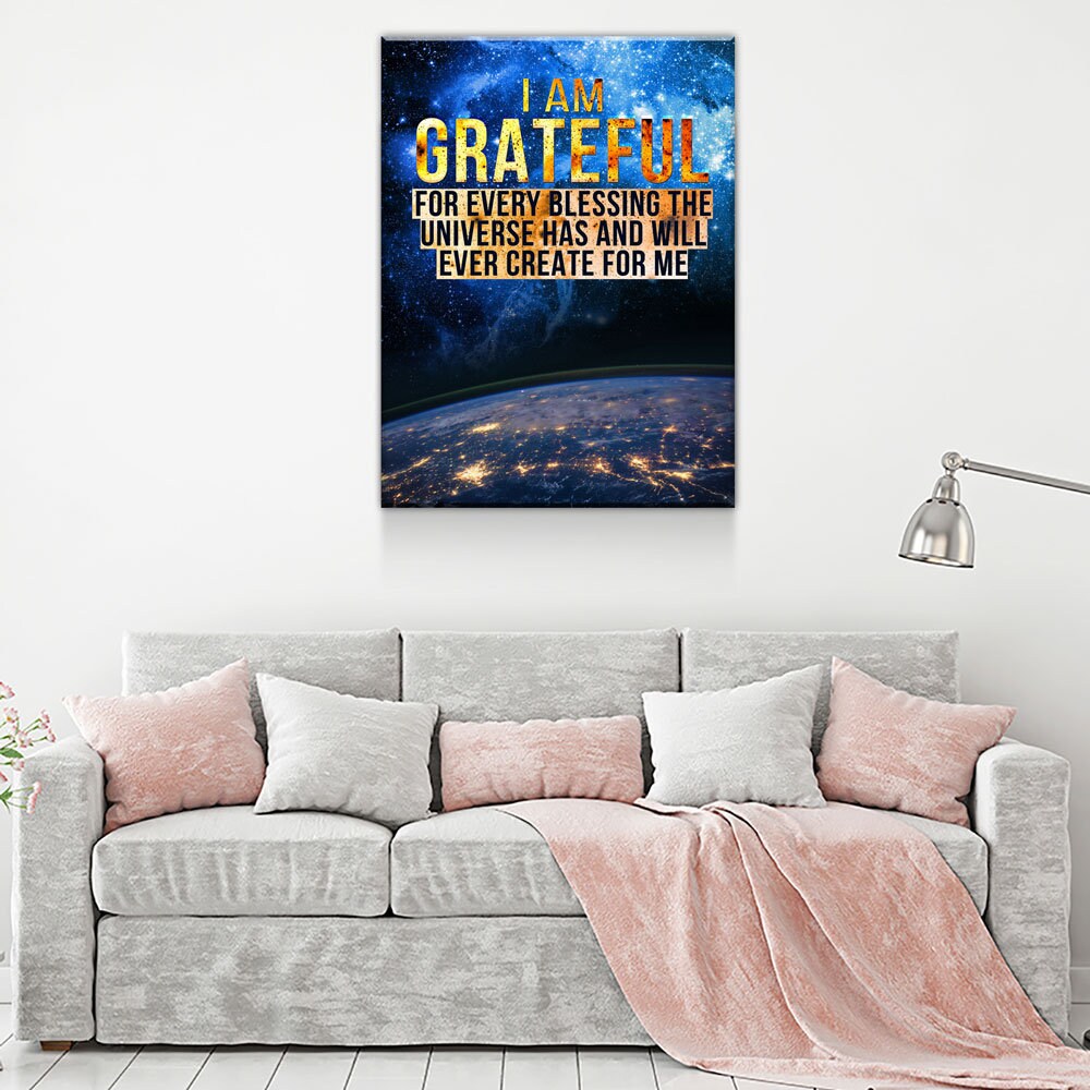 I Am Grateful Canvas Wall Art, Gratitude Sign, Abraham Hicks Law Of Attraction Art