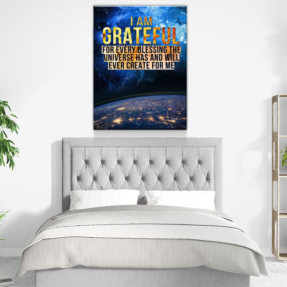 I Am Grateful Canvas Wall Art, Gratitude Sign, Abraham Hicks Law Of Attraction Art