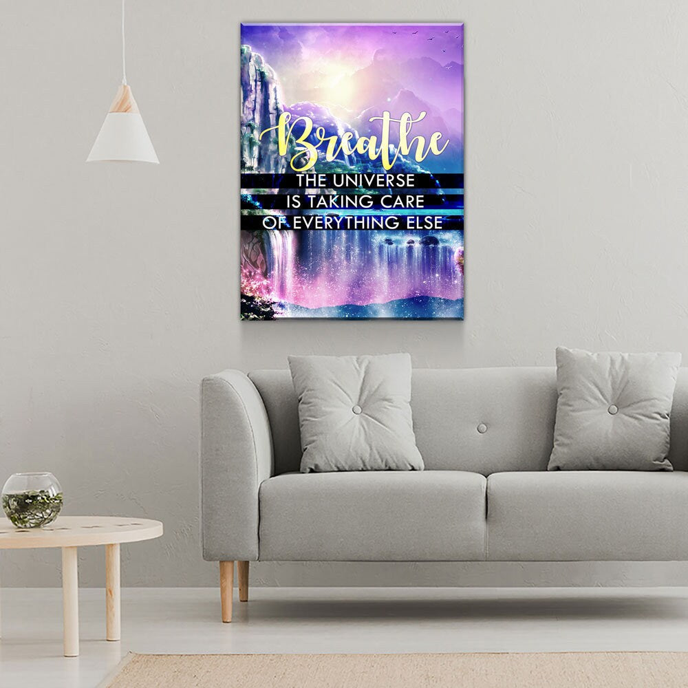 Breathe The Universe Is Taking Care Of Everything Else Canvas Wall Art, Gratitude Sign, Abraham Hicks Law Of Attraction Art