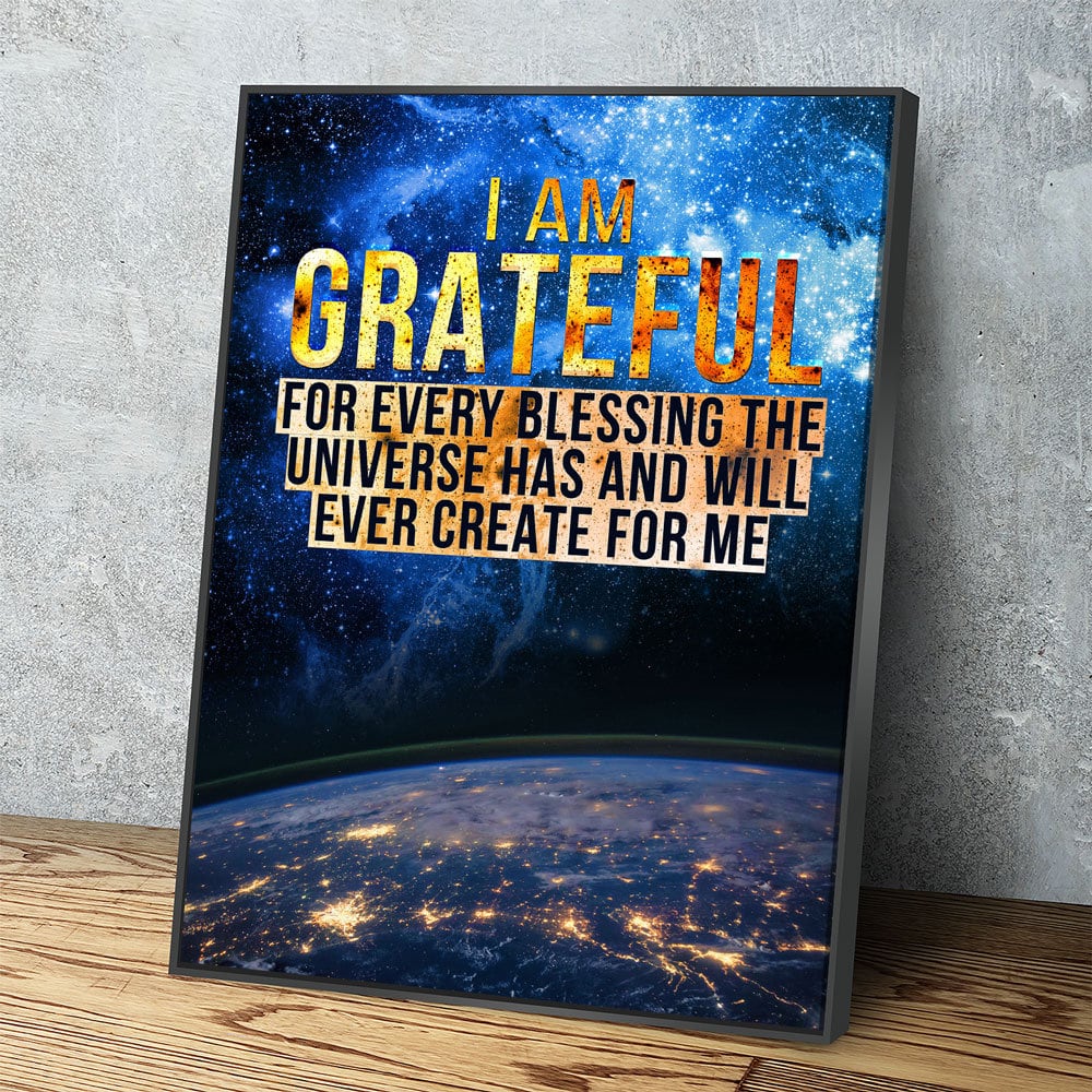 I Am Grateful Canvas Wall Art, Gratitude Sign, Abraham Hicks Law Of Attraction Art