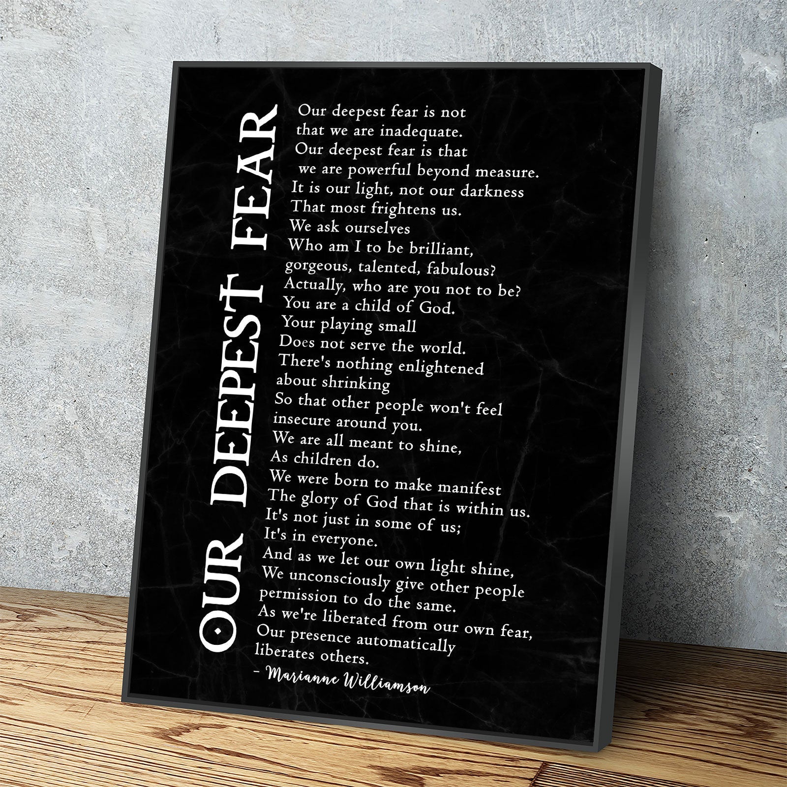 Our Deepest Fear Canvas Wall Art | Marianne Williamson Inspirational Poem
