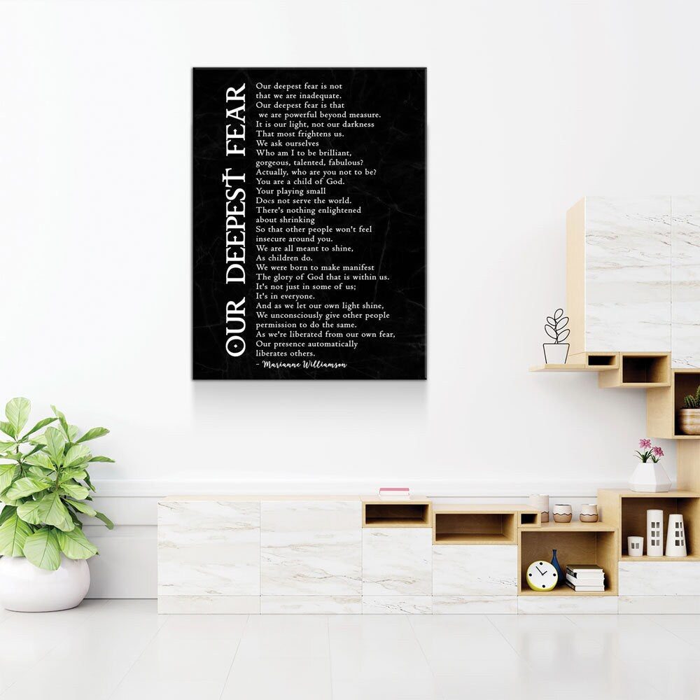Our Deepest Fear Canvas Wall Art | Marianne Williamson Inspirational Poem