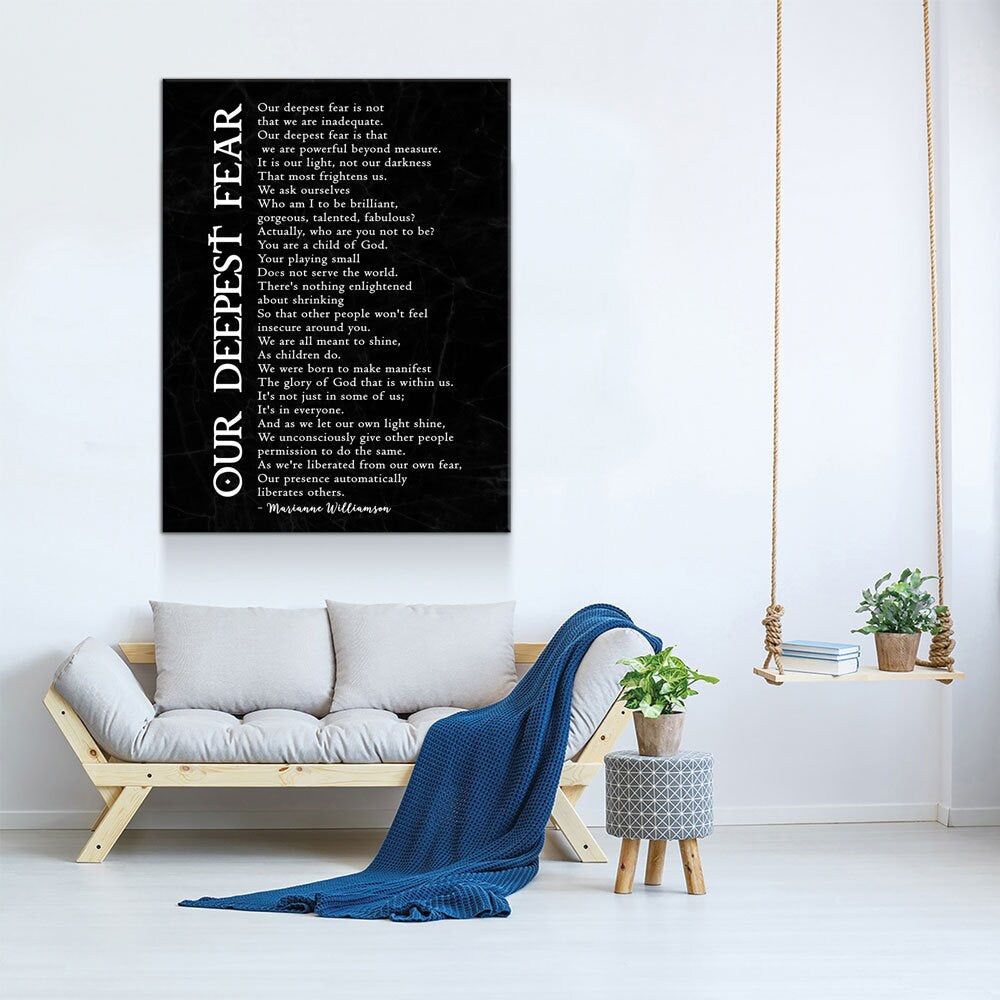 Our Deepest Fear Canvas Wall Art | Marianne Williamson Inspirational Poem
