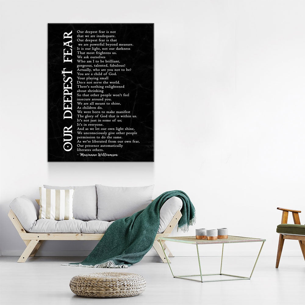 Our Deepest Fear Canvas Wall Art | Marianne Williamson Inspirational Poem