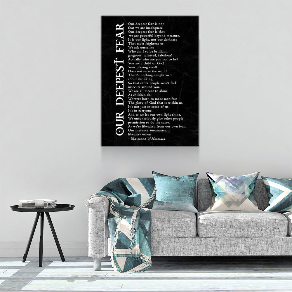 Our Deepest Fear Canvas Wall Art | Marianne Williamson Inspirational Poem