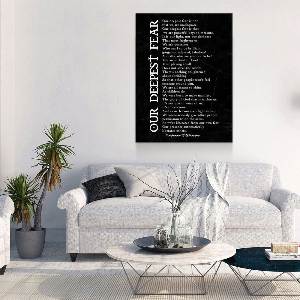 Our Deepest Fear Canvas Wall Art | Marianne Williamson Inspirational Poem