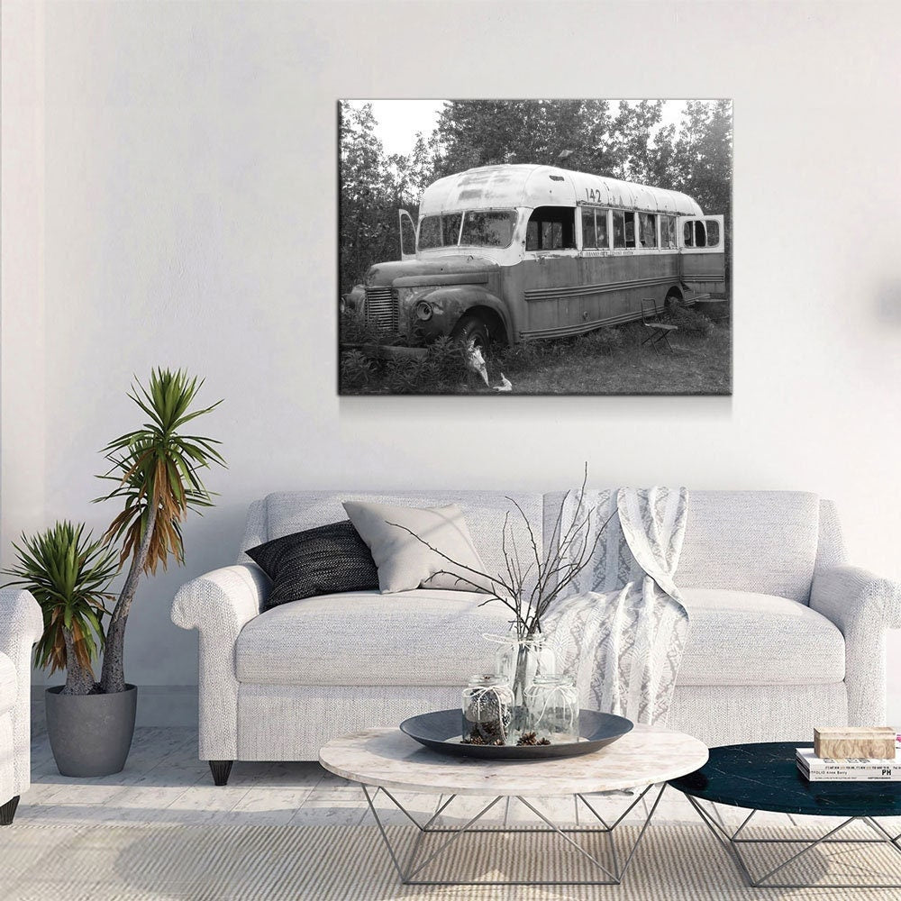 McCandless Bus Into The Wild Canvas Wall Art, Alaska, American Hiker Bus, Fairbanks City Transit System Bus 142, Stampede Trail