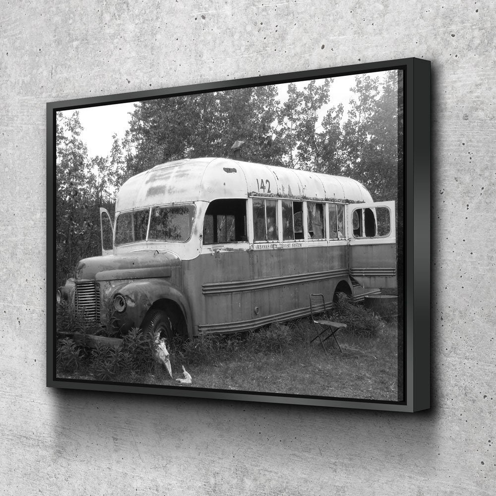 McCandless Bus Into The Wild Canvas Wall Art, Alaska, American Hiker Bus, Fairbanks City Transit System Bus 142, Stampede Trail