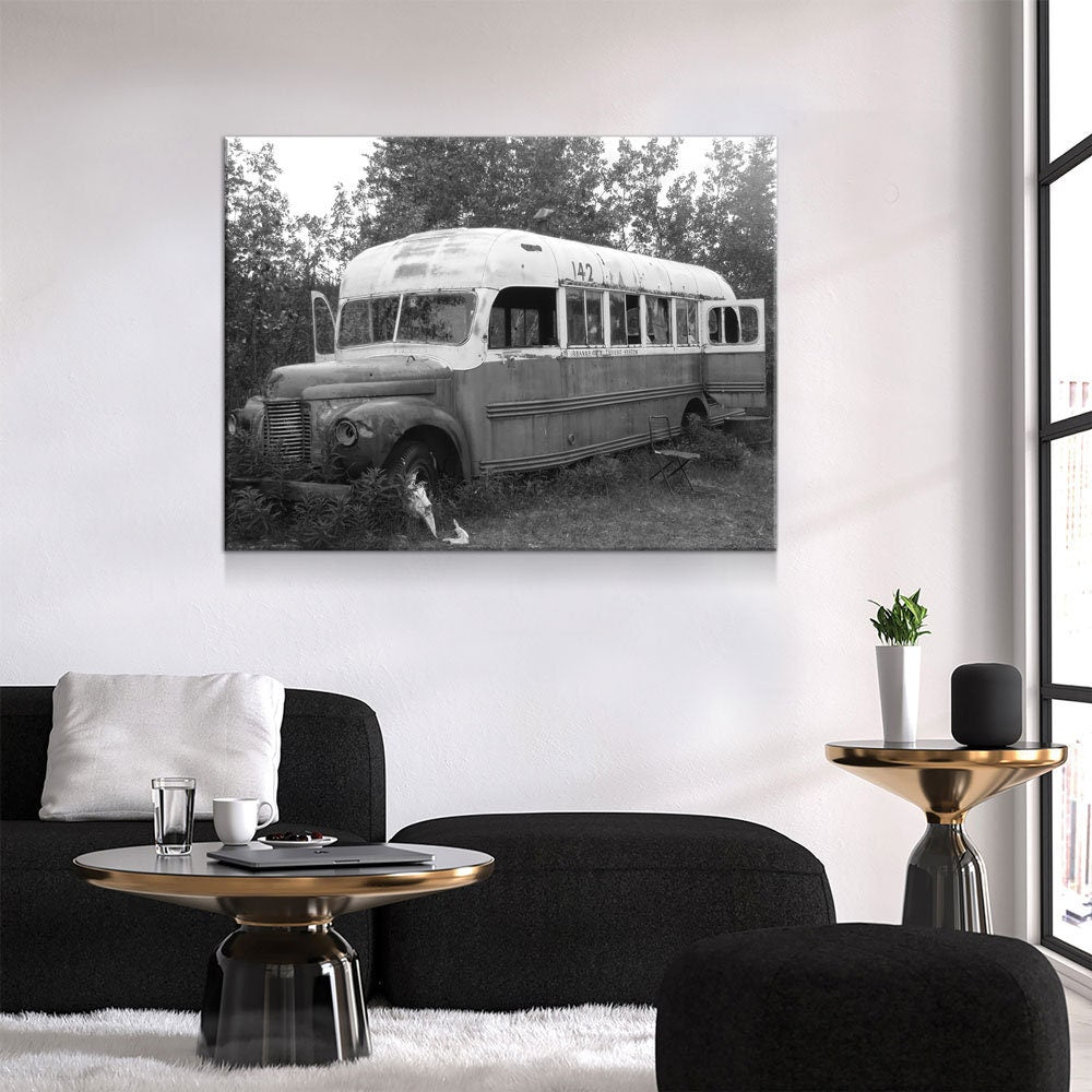 McCandless Bus Into The Wild Canvas Wall Art, Alaska, American Hiker Bus, Fairbanks City Transit System Bus 142, Stampede Trail