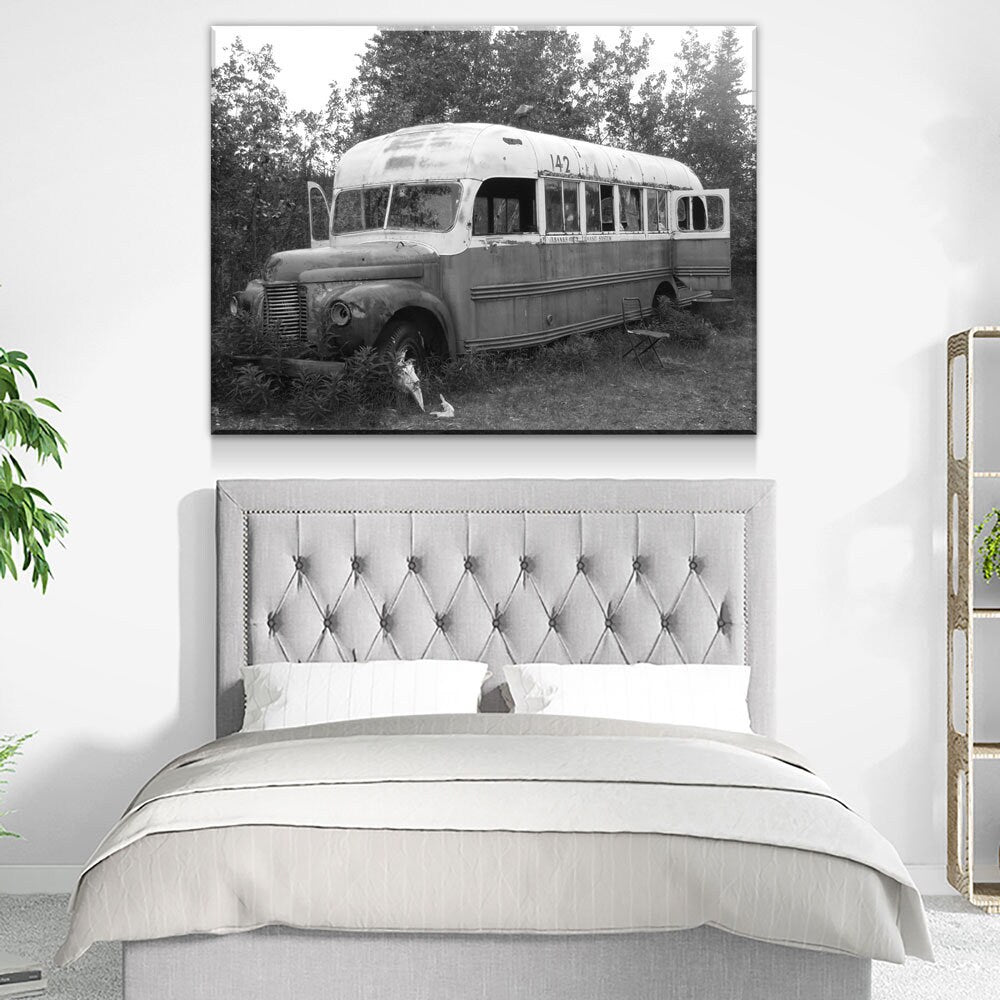 McCandless Bus Into The Wild Canvas Wall Art, Alaska, American Hiker Bus, Fairbanks City Transit System Bus 142, Stampede Trail