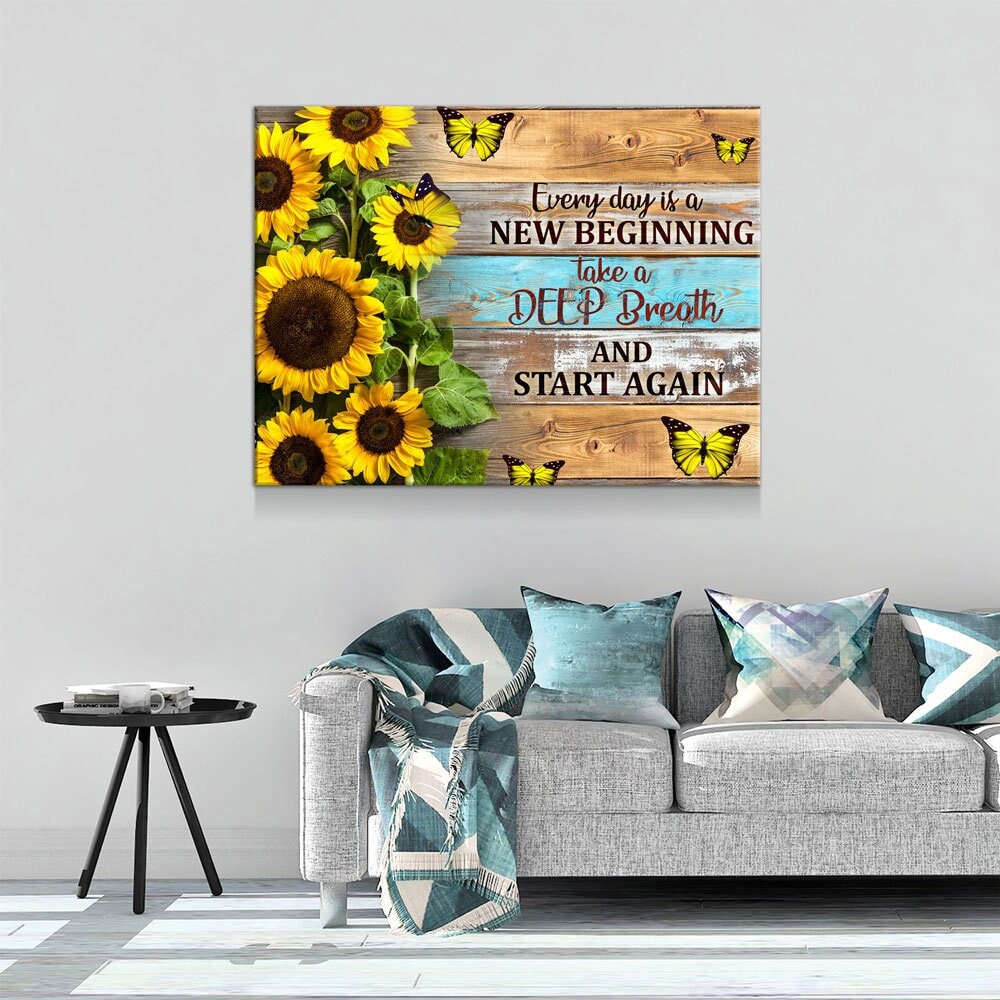 Every Day Is A New Beginning Canvas Wall Art, Take A Deep Breathe And Start Again, Inspirational Decor