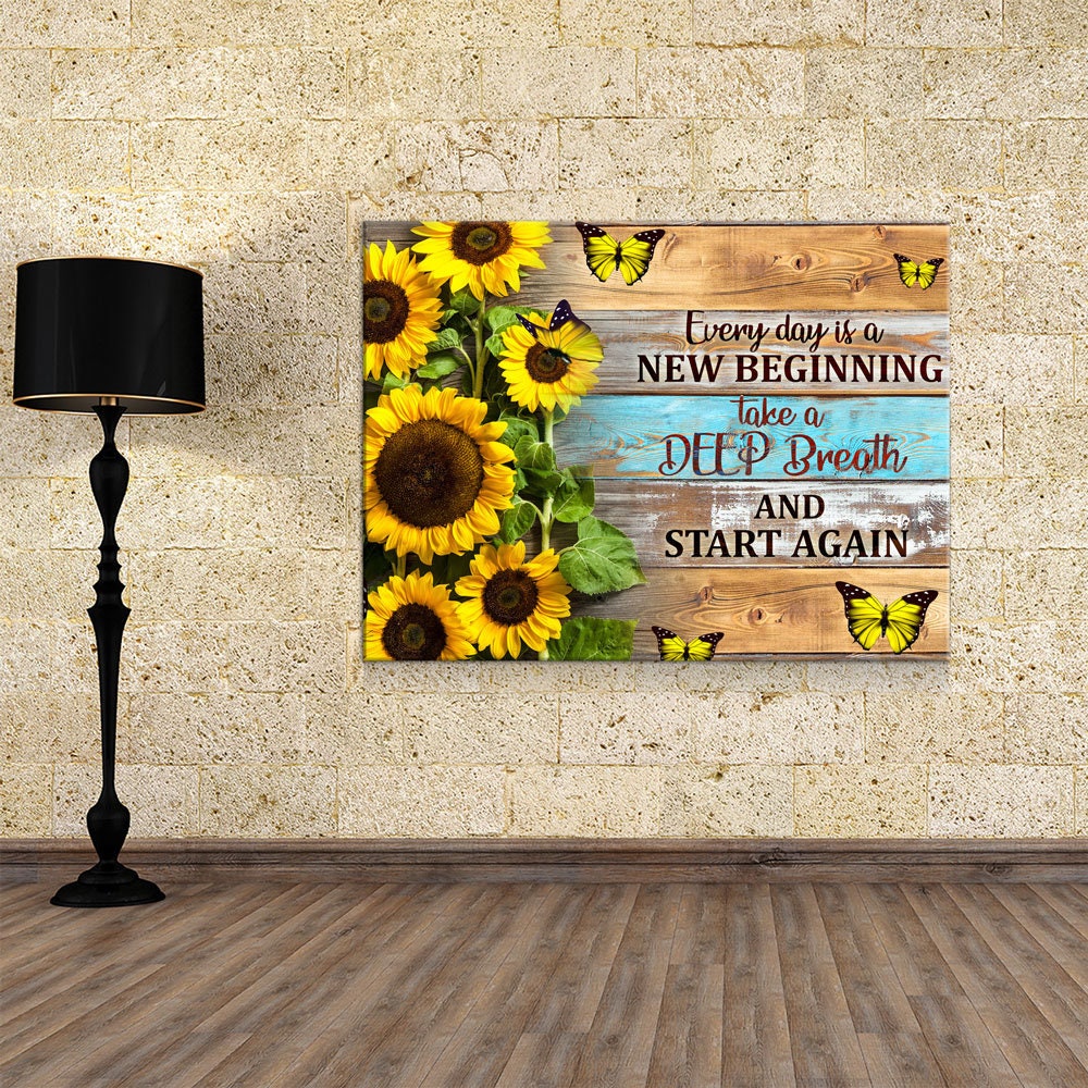 Every Day Is A New Beginning Canvas Wall Art, Take A Deep Breathe And Start Again, Inspirational Decor