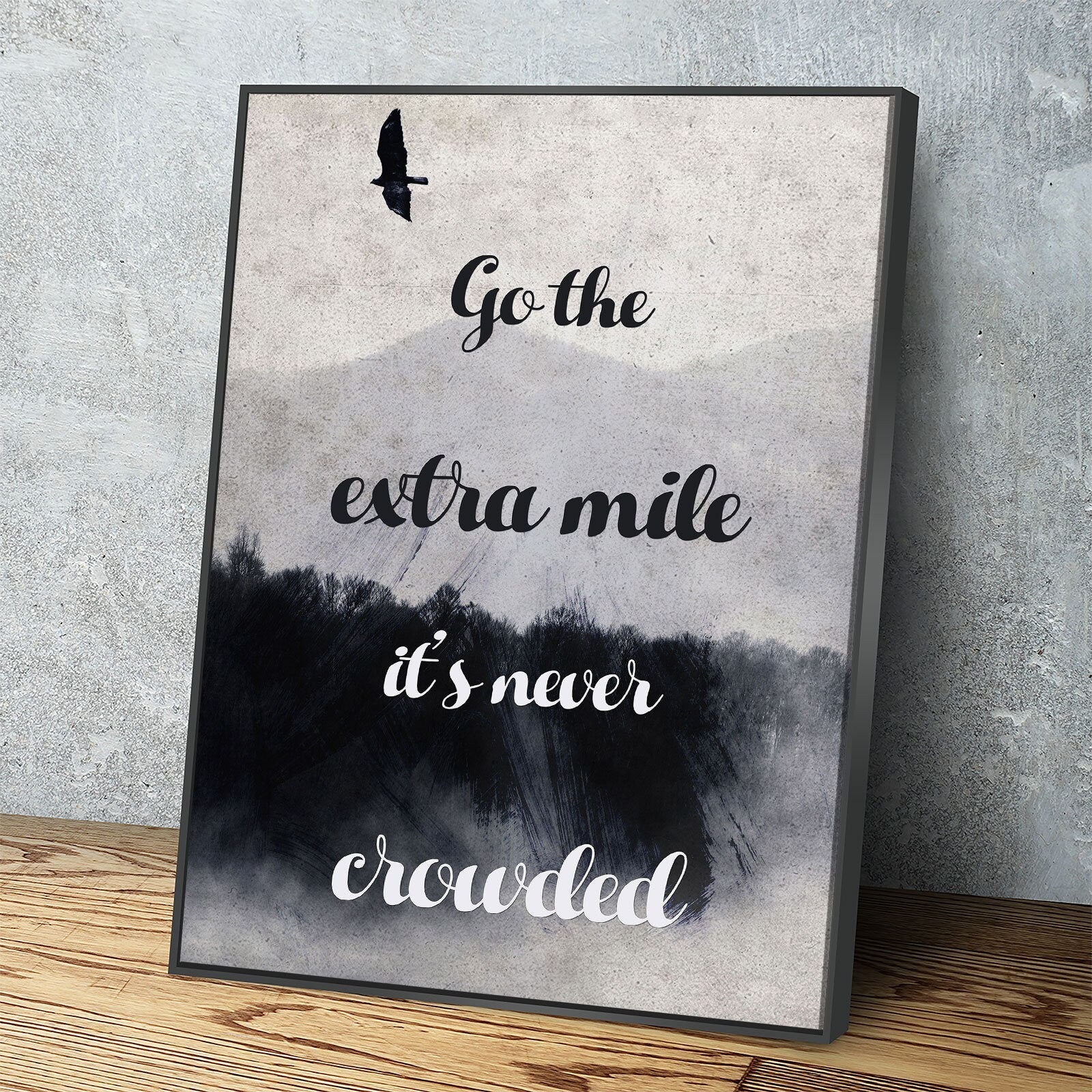 Go The Extra Mile It's Never Crowded Canvas Wall Art, Motivational Decor, Office Decor, Success Quotes, Motivational Quotes