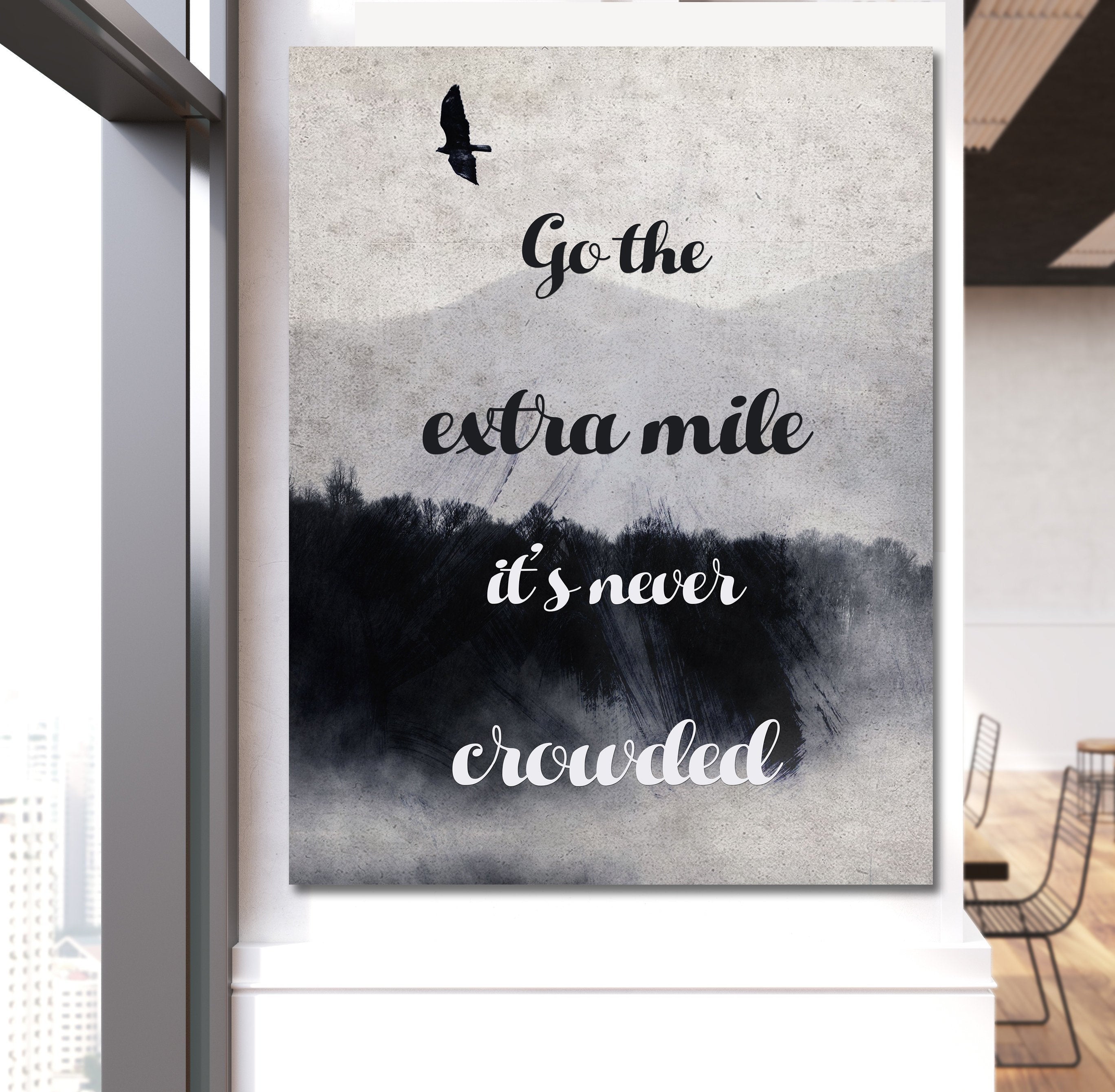 Go The Extra Mile It's Never Crowded Canvas Wall Art, Motivational Decor, Office Decor, Success Quotes, Motivational Quotes