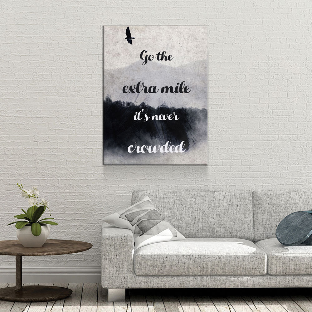 Go The Extra Mile It's Never Crowded Canvas Wall Art, Motivational Decor, Office Decor, Success Quotes, Motivational Quotes