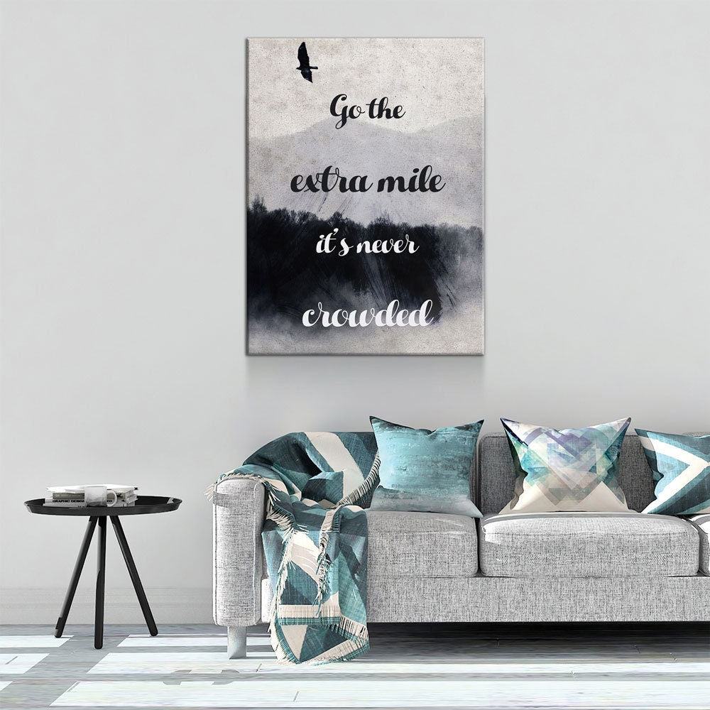 Go The Extra Mile It's Never Crowded Canvas Wall Art, Motivational Decor, Office Decor, Success Quotes, Motivational Quotes