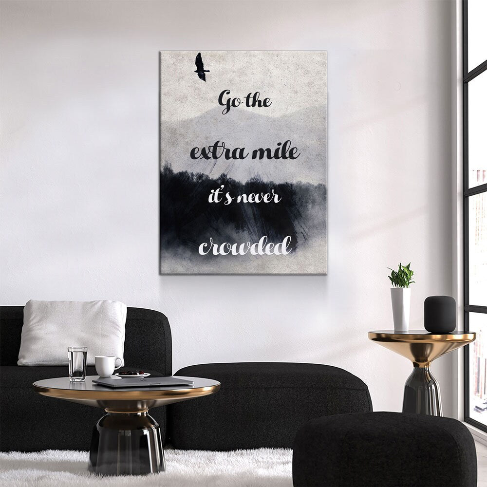 Go The Extra Mile It's Never Crowded Canvas Wall Art, Motivational Decor, Office Decor, Success Quotes, Motivational Quotes