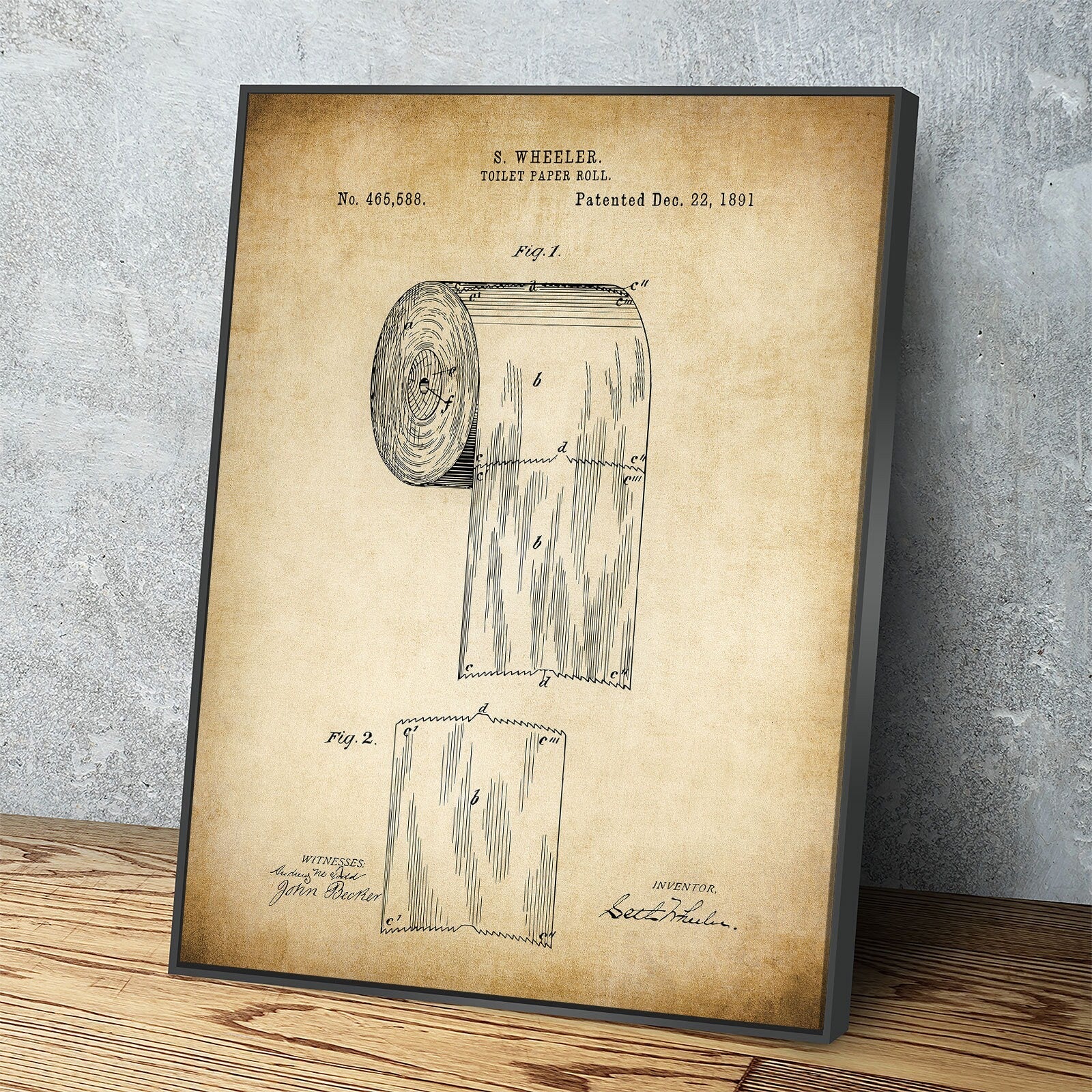 Toilet Paper Patent Wall Art, Bathroom Patent Print, Toilet Paper Direction, 1891 Vintage Patent Print, Bathroom Art, US Patent 465588