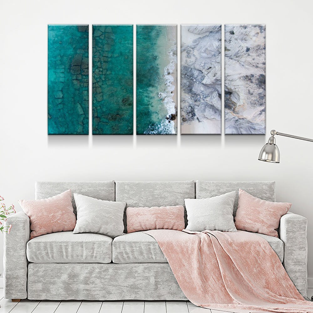 Modern Wall Art, Marble Wall Art, Aerial Beach View,  Reef Wall Art, Modern Wall Decor, Extra Large Wall Art