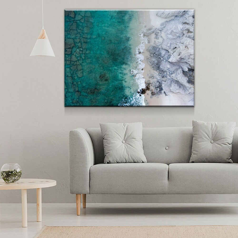 Modern Wall Art, Marble Wall Art, Aerial Beach View,  Reef Wall Art, Modern Wall Decor, Extra Large Wall Art