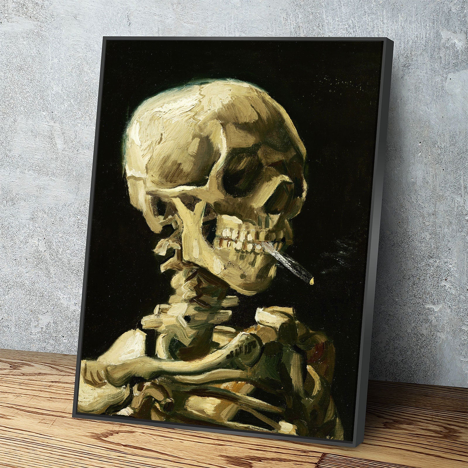 Van Gogh Smoking Skull Canvas Wall Art, Skull Skeleton With Burning Cigarette, Van Gogh Reproduction, 1885-86
