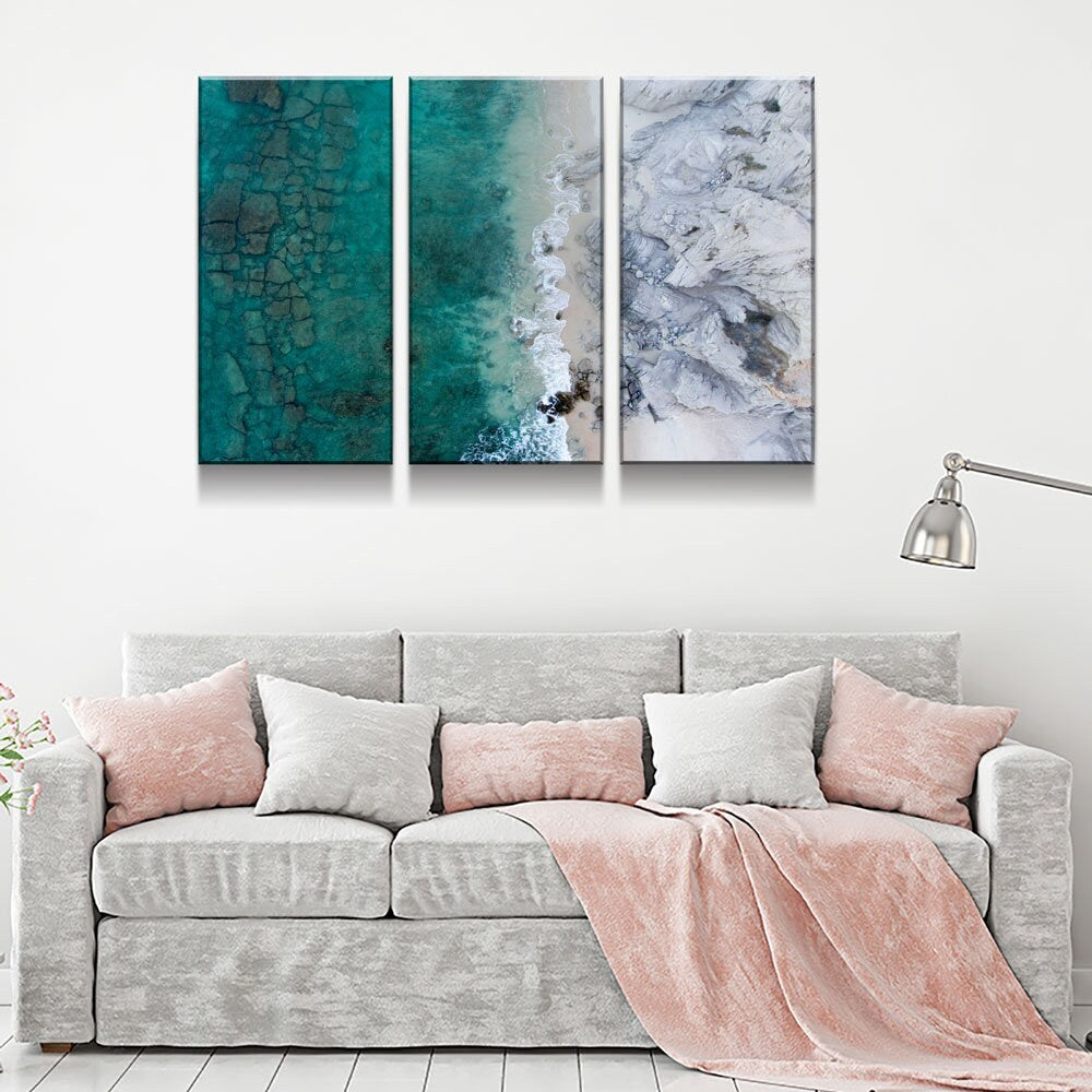 Modern Wall Art, Marble Wall Art, Aerial Beach View,  Reef Wall Art, Modern Wall Decor, Extra Large Wall Art