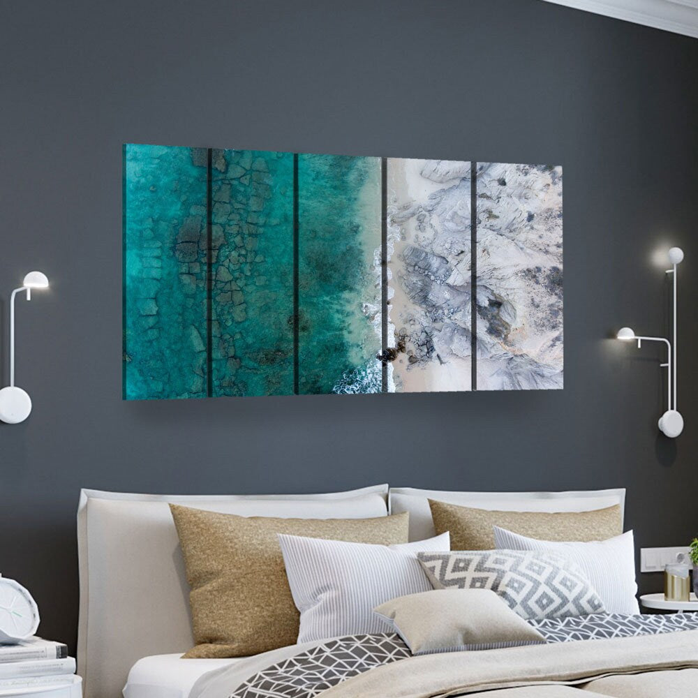 Modern Wall Art, Marble Wall Art, Aerial Beach View,  Reef Wall Art, Modern Wall Decor, Extra Large Wall Art