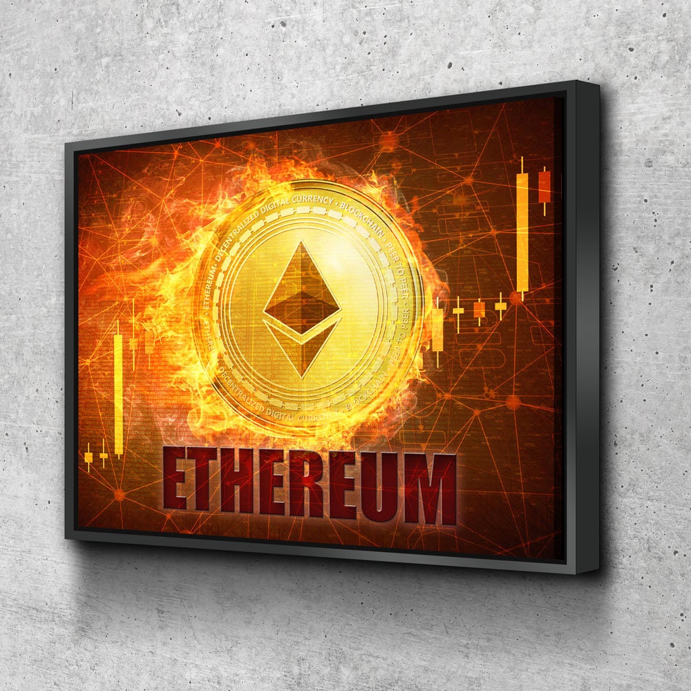 Ethereum Fire Canvas Wall Art, Cryptocurrency, Blockchain Decentralized Currency