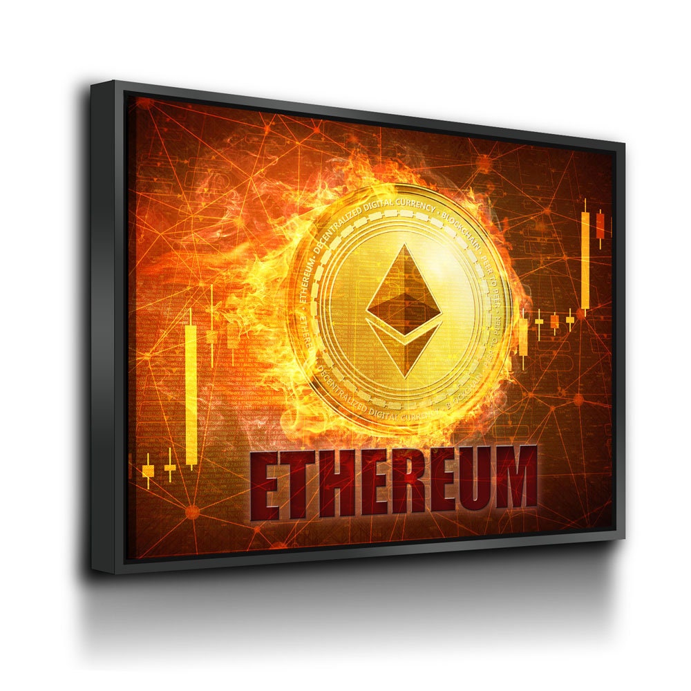 Ethereum Fire Canvas Wall Art, Cryptocurrency, Blockchain Decentralized Currency
