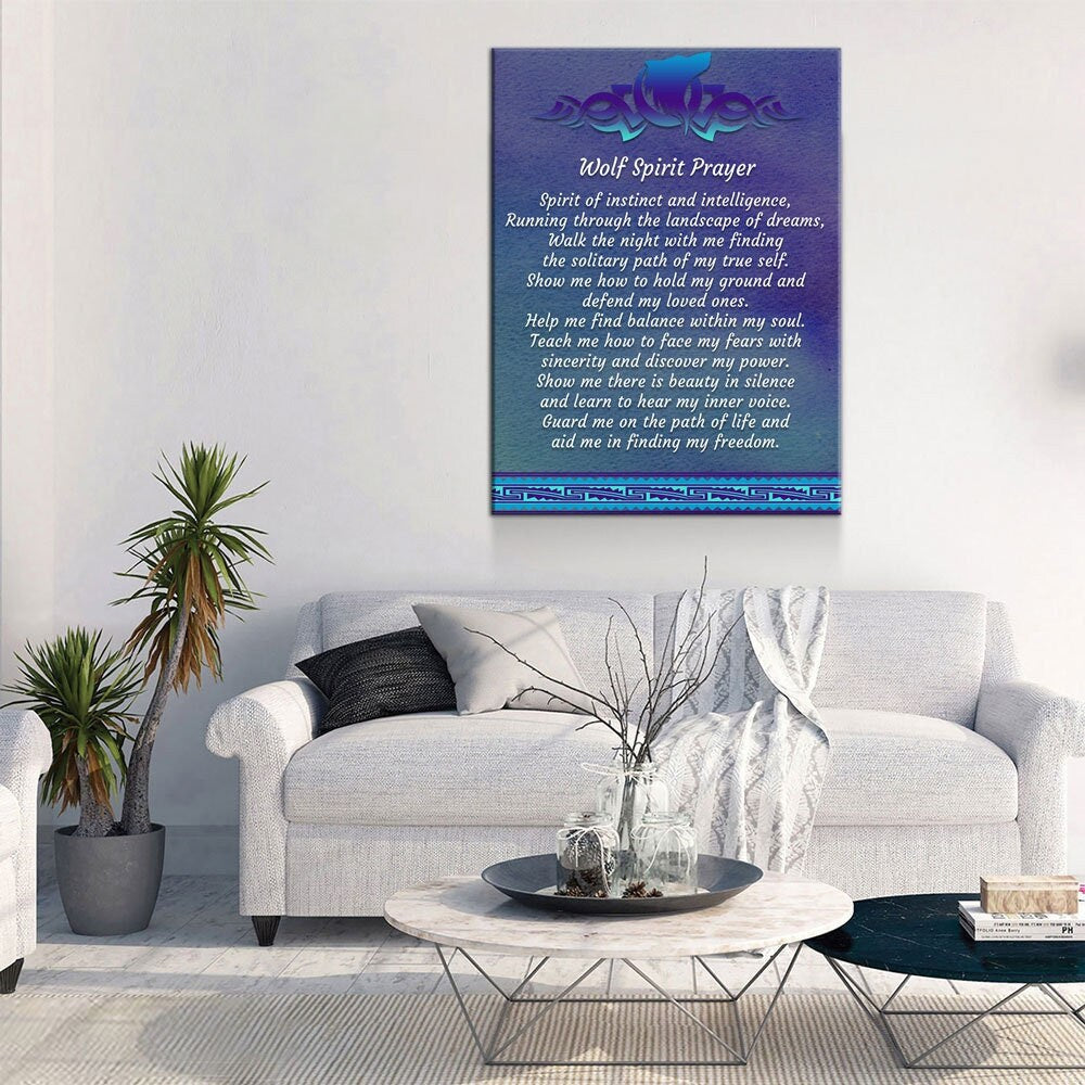 Wolf Spirit Prayer Canvas Wall Art, Wolf Decor, Wolf Prayer, Wolf Spirt, Native American Indian Decor, Spirit of instinct and intelligence