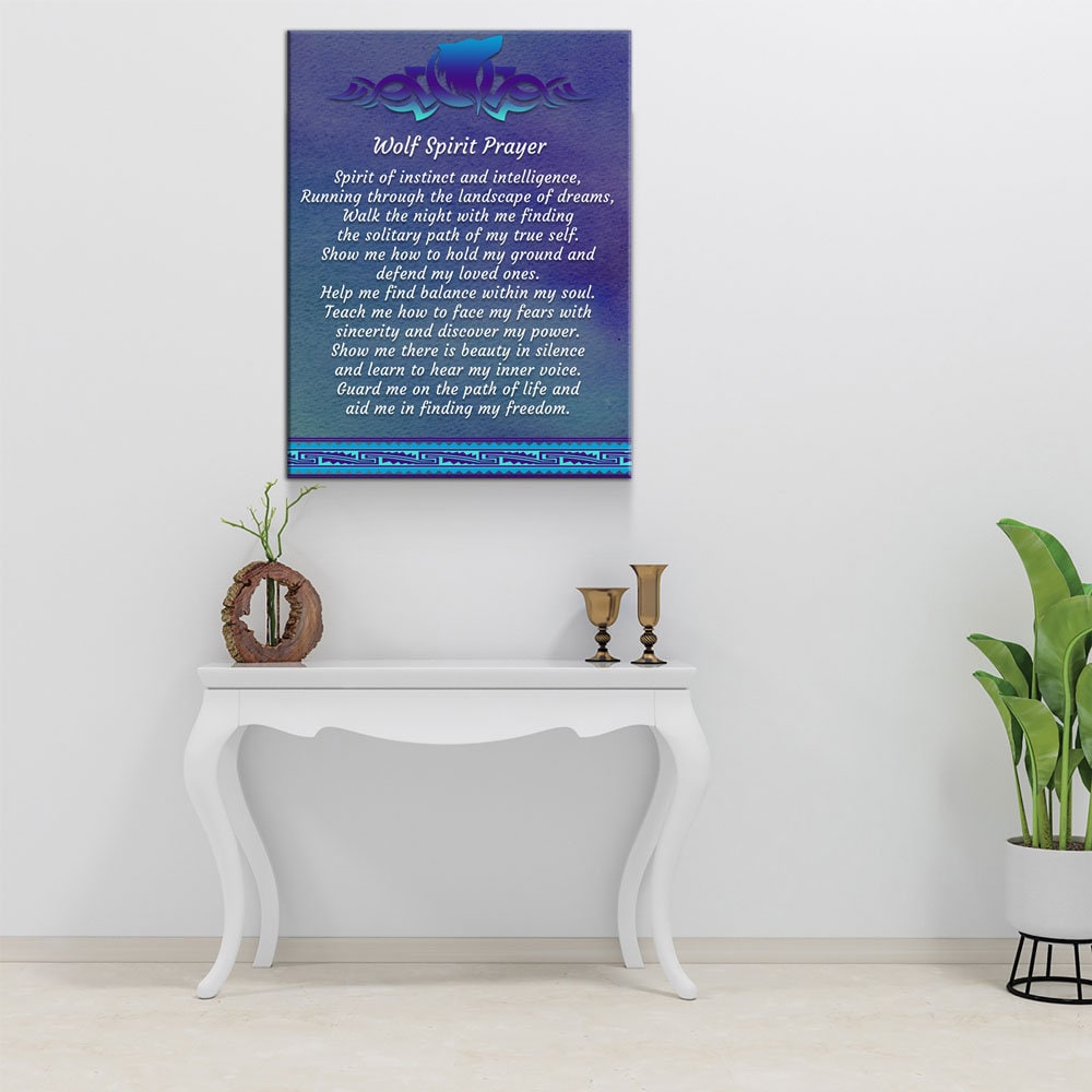 Wolf Spirit Prayer Canvas Wall Art, Wolf Decor, Wolf Prayer, Wolf Spirt, Native American Indian Decor, Spirit of instinct and intelligence