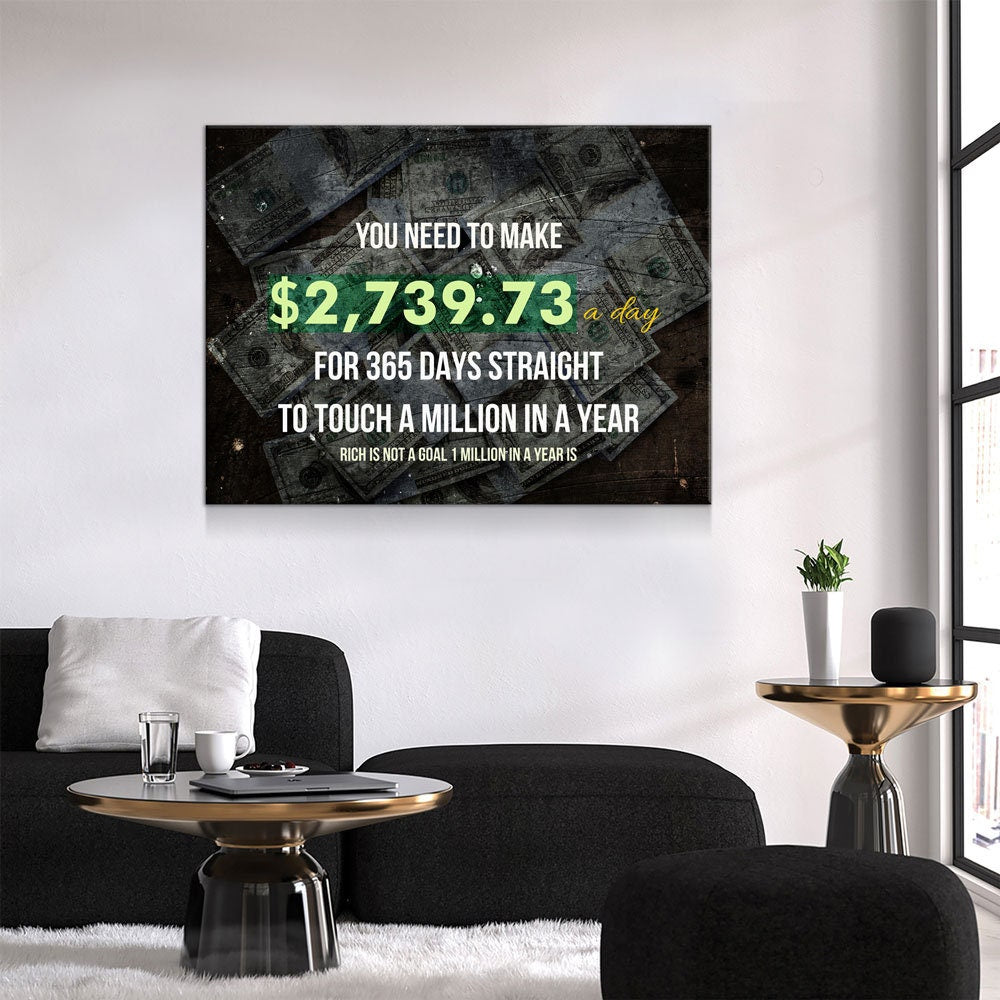 A Million In A Year Goals Wall Art, Motivational, Success Quote, Rich Is Not A Goal 1 Million In A Year Is, Entrepreneur Quote, Office Decor