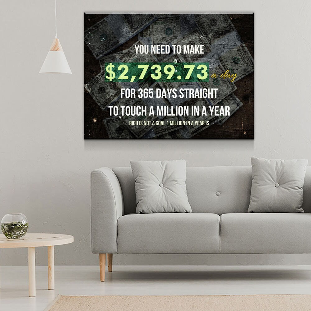 A Million In A Year Goals Wall Art, Motivational, Success Quote, Rich Is Not A Goal 1 Million In A Year Is, Entrepreneur Quote, Office Decor