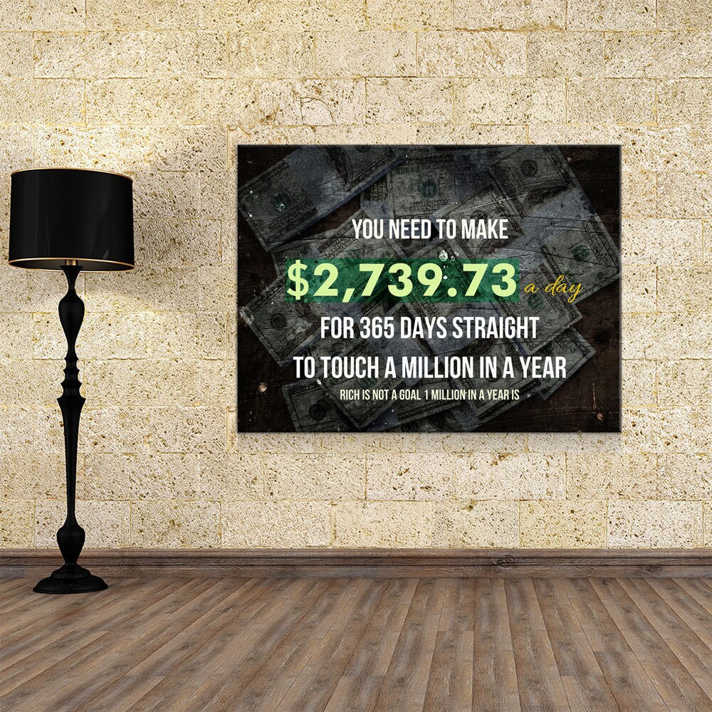 A Million In A Year Goals Wall Art, Motivational, Success Quote, Rich Is Not A Goal 1 Million In A Year Is, Entrepreneur Quote, Office Decor