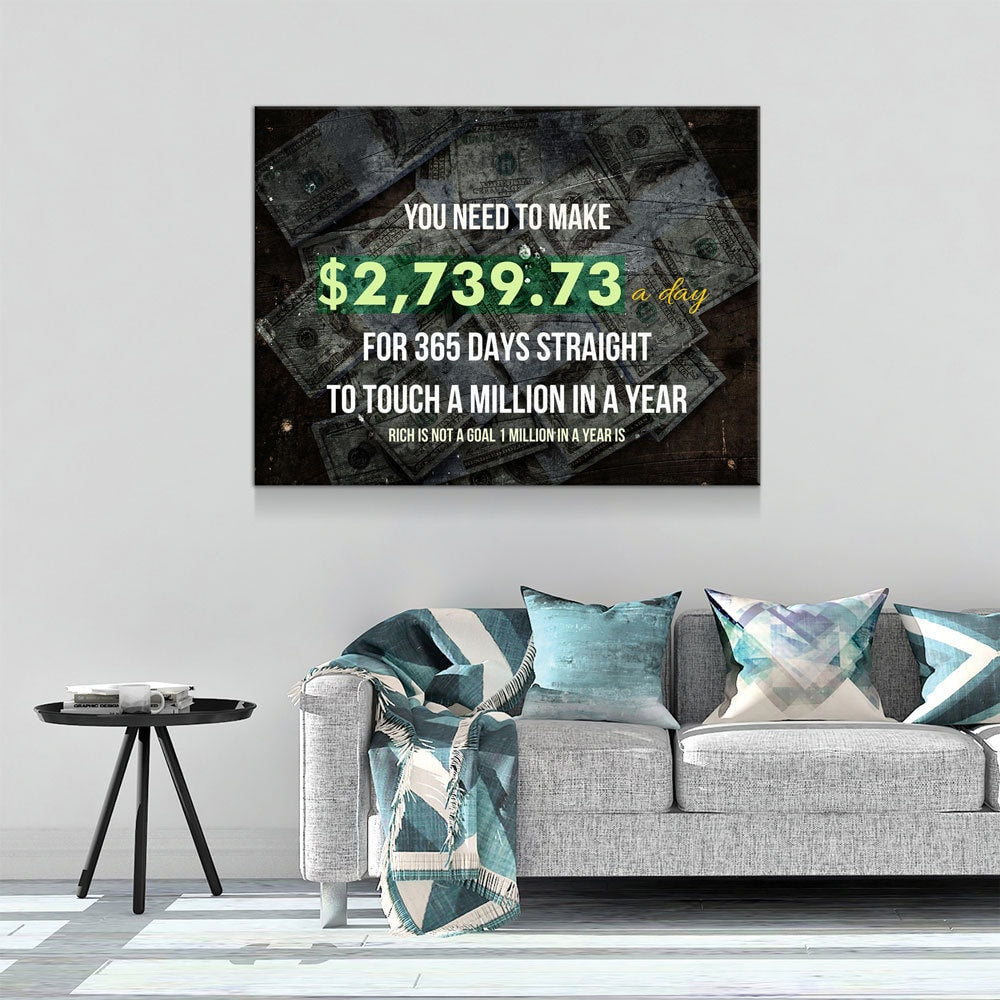 A Million In A Year Goals Wall Art, Motivational, Success Quote, Rich Is Not A Goal 1 Million In A Year Is, Entrepreneur Quote, Office Decor
