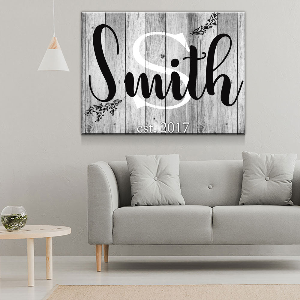 Family Name & Initial Canvas Wall Art, Anniversary Gift, Family Name Custom Decor