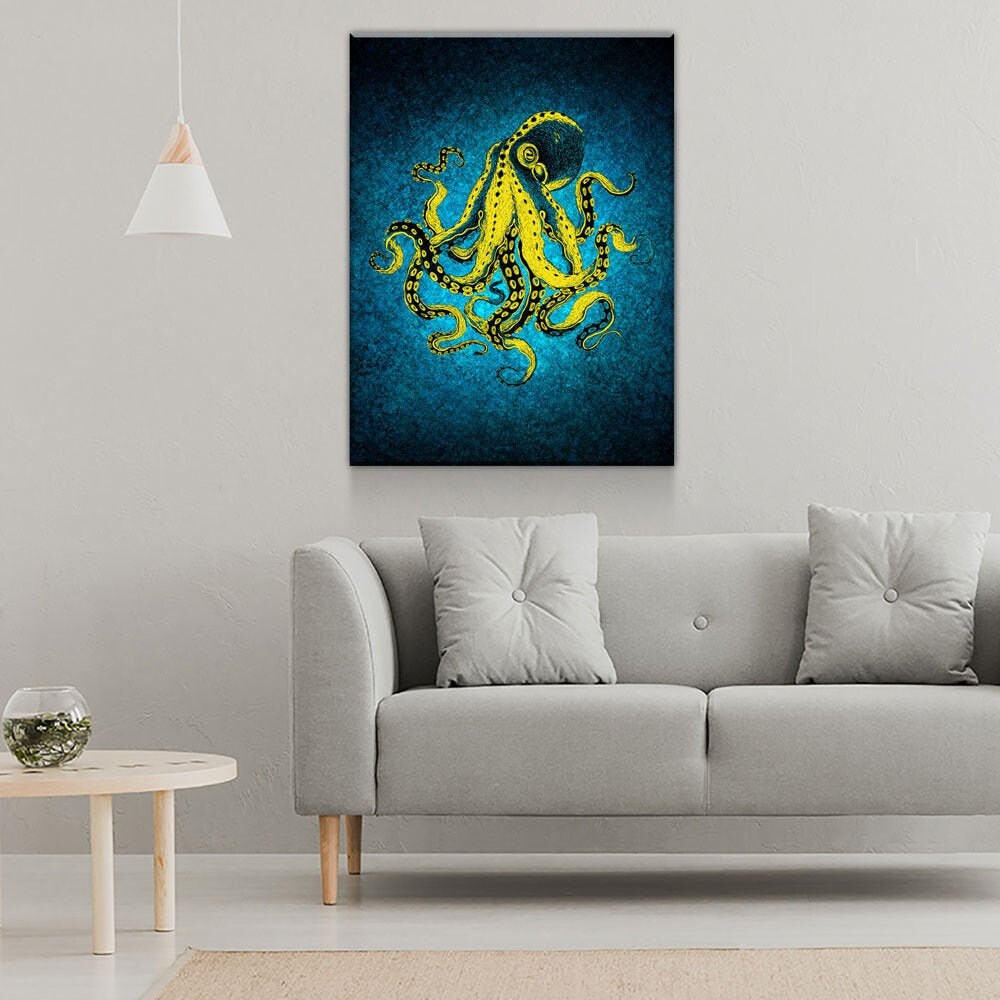 Abstract Octopus Canvas Wall Art, Nautical Decor, Octopus Wall Decor, Octopus Deep Sea Decor, Ocean Decor