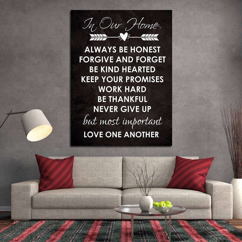 In Our Home Sign Canvas Wall Art, Always Be Honest Forgive And Forget Be Kind Hearted Keep Your Promises Work Hard Never Give Up