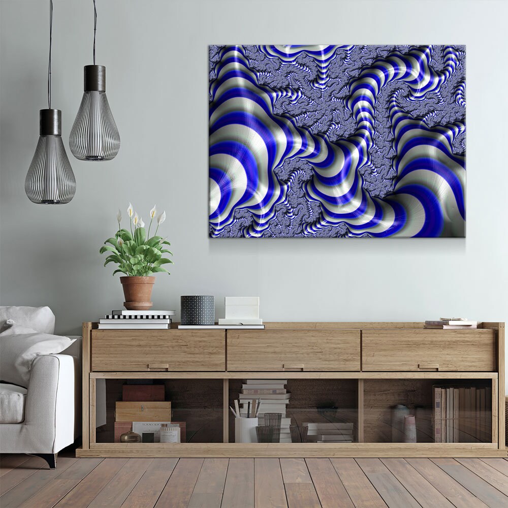 Blue Fractal Canvas Wall Art, Euclidean Canvas Wall Art, Geometric Design, Blue Fractal Art, 3 Piece Wall Art Canvas