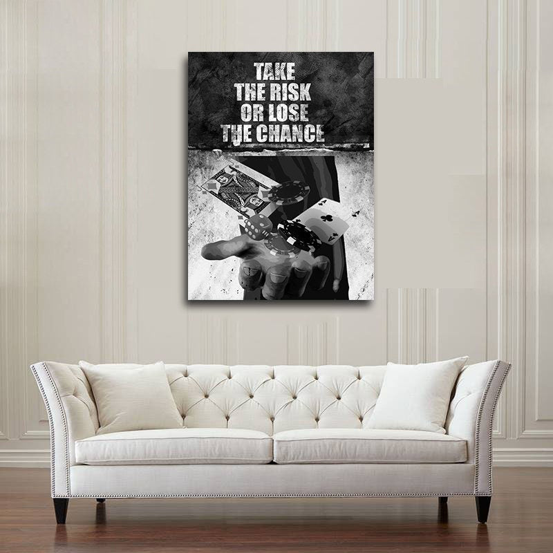 Take The Risk Or Lose The Chance Canvas Wall Art, Get It Done, Office Decor, Hustle, Inspiration, Motivational Quotes, Poker Decor