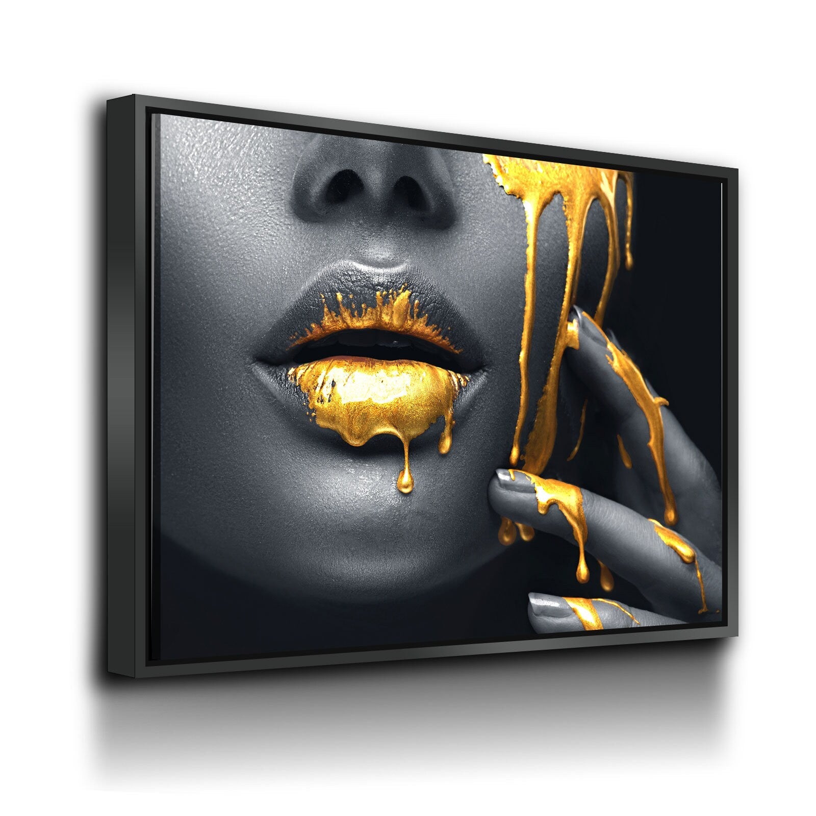 Gold Lips Of Desire Canvas Wall Art, Lips Canvas Abstract Art, Abstract Decor, Golden Lips