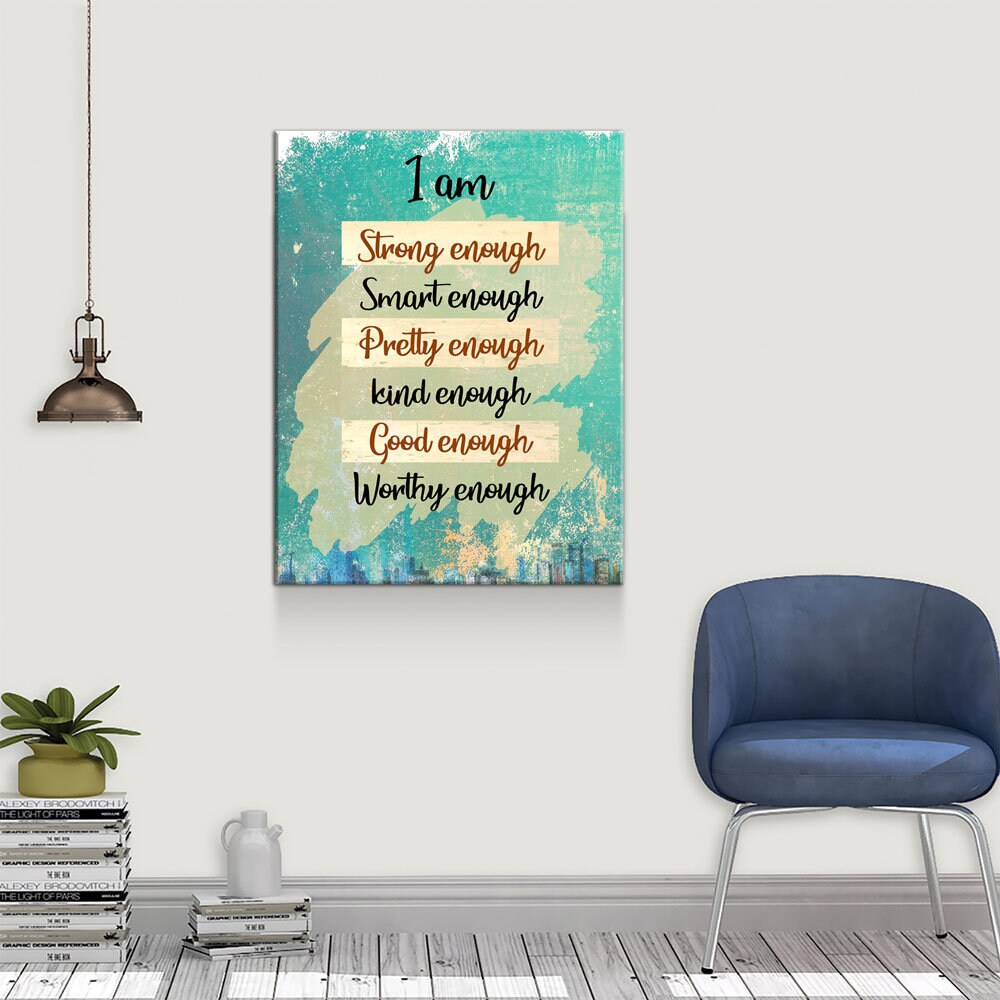 I Am Canvas Wall Art, I Am Strong Enough, Smart Enough, Pretty Enough, Kind Enough, Good Enough, Worthy Enough