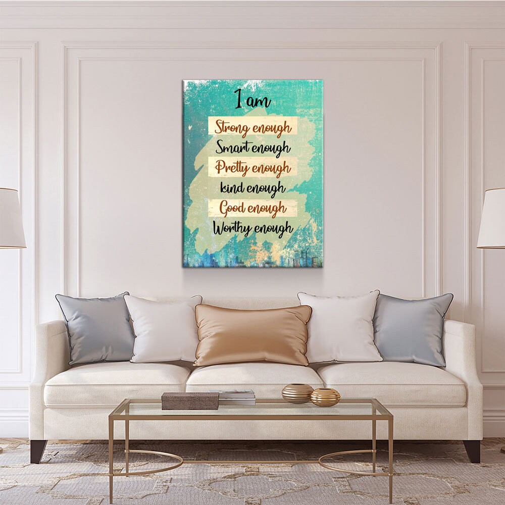 I Am Canvas Wall Art, I Am Strong Enough, Smart Enough, Pretty Enough, Kind Enough, Good Enough, Worthy Enough
