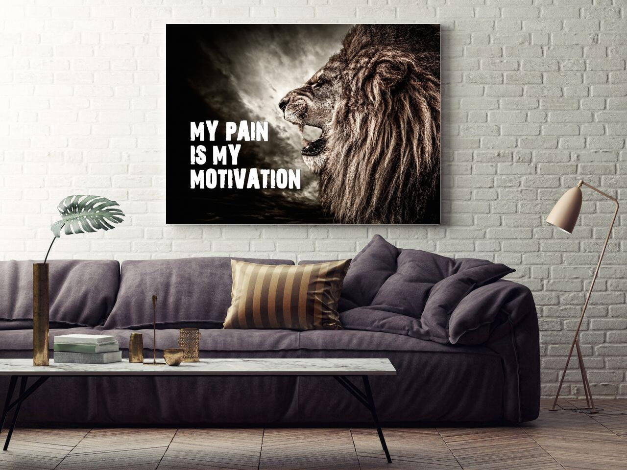 My Pain IS My Motivation Canvas Wall Art, Office Decor,  Motivational Art, Gym Art, Fitness Art, Lion Decor, Gym Decor