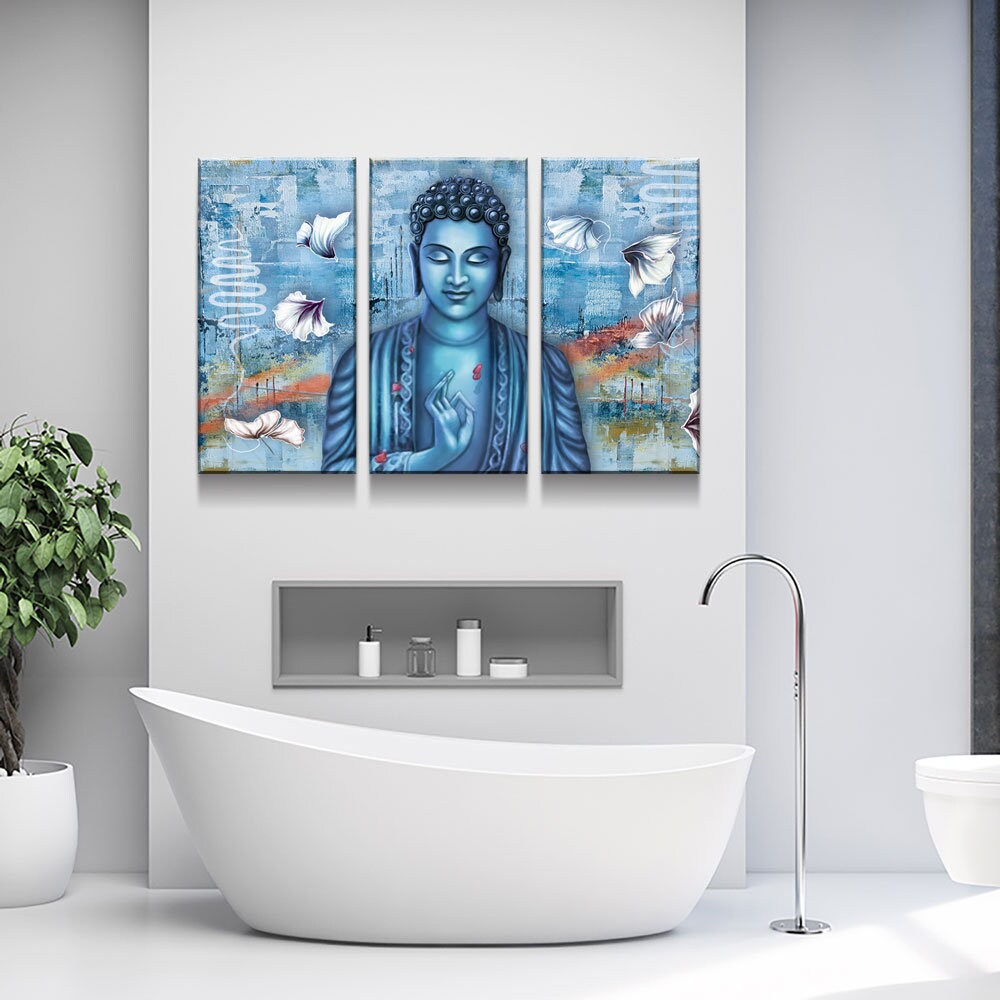 Buddha Wall Art | Meditating Blue Buddha | Bright Modern Canvas Print | Modern Wall Art | Buddha Illustration