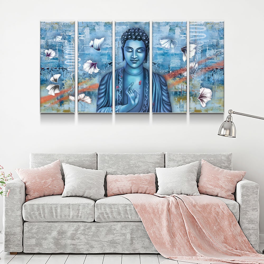 Buddha Wall Art | Meditating Blue Buddha | Bright Modern Canvas Print | Modern Wall Art | Buddha Illustration