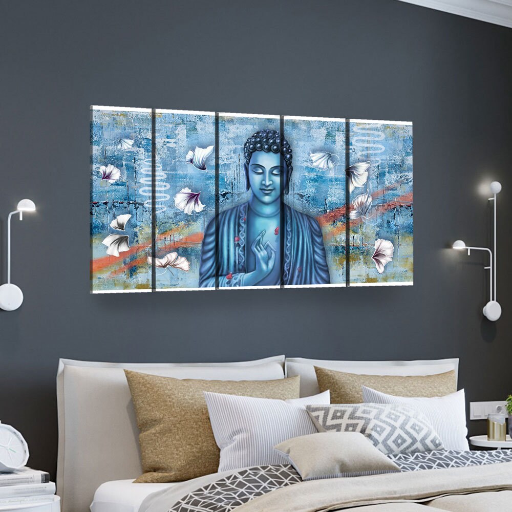 Buddha Wall Art | Meditating Blue Buddha | Bright Modern Canvas Print | Modern Wall Art | Buddha Illustration