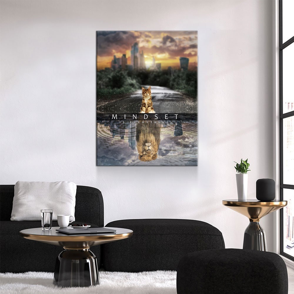 Mindset Is Everything Canvas Wall Art, Motivational Decor, Office Decor, Motivational Quotes, Motivational Art, Cat Lion
